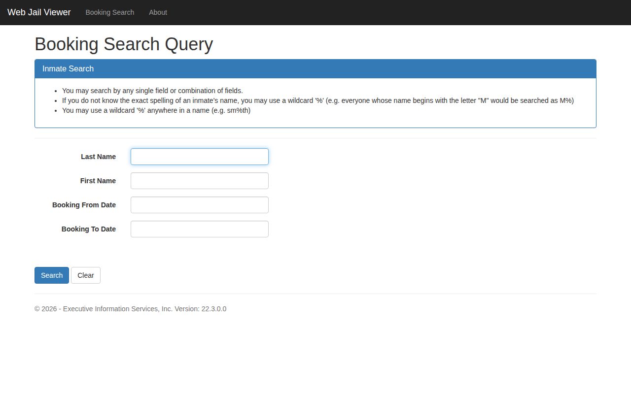 Lane County current custody booking-record search form